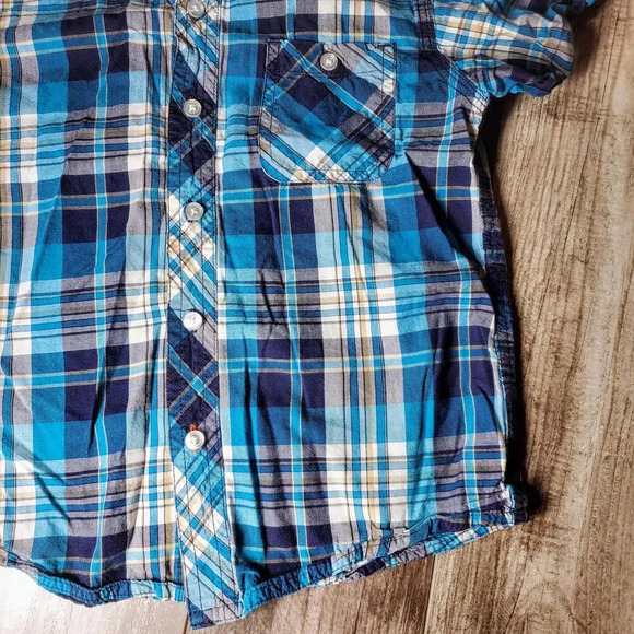 PLACE Blue and White Plaid 100% Cotton Button Down Short Sleeve Shirt Size 4T - Picture 11 of 14